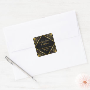 Vintage Elegant Art Deco Black Guld-adressetikett Fyrkantigt Klistermärke