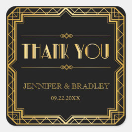 Vintage Elegant Art Deco Black Guld bröllopsförmån Fyrkantigt Klistermärke