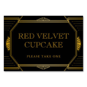 Vintage Elegant Art Deco Black Guld Food Label Tab Bordsnummer