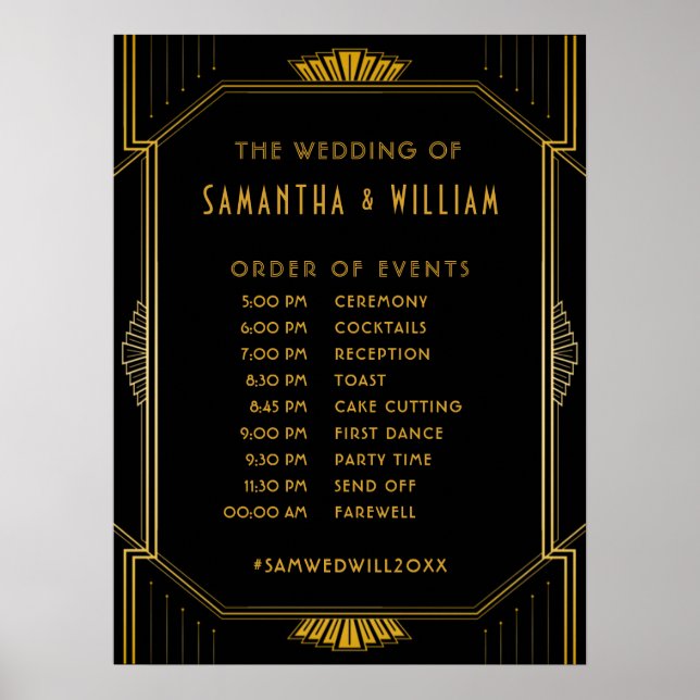 Vintage Elegant Art Deco Guld Bröllop Poster (Framsidan)