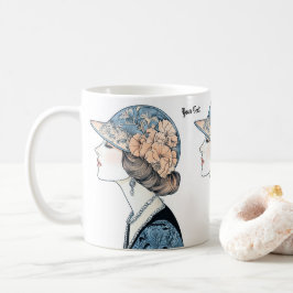 Vintage Elegant Art Deco Mode Dam Hat Pearls Kaffemugg