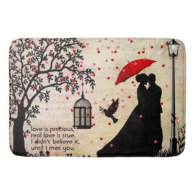 Vintage Elegant Beige & Black Poetry-Valentineser Badrumsmatta (Framsidan)