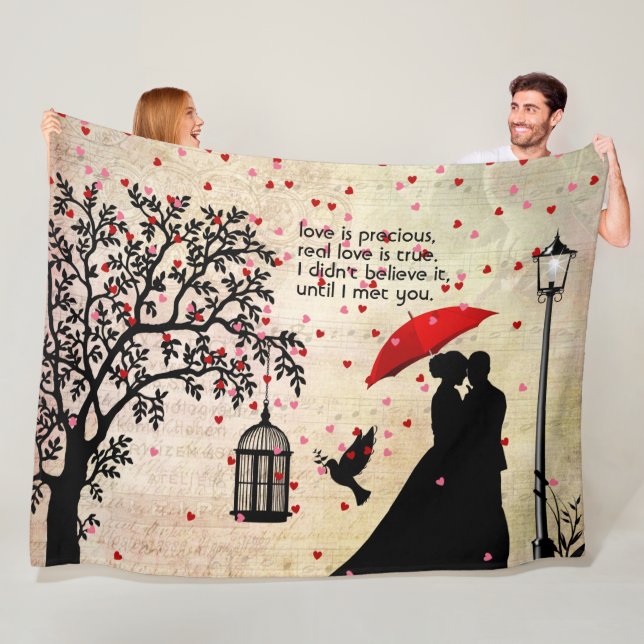 Vintage Elegant Beige & Black Poetry-Valentineser Fleecefilt (På plats)