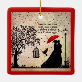 Vintage Elegant Beige & Black Poetry-Valentineser Julgransprydnad Keramik