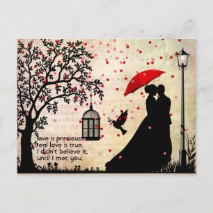 Vintage Elegant Beige & Black Poetry-Valentineser Vykort