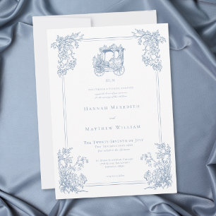 Vintage Elegant Blå Drottninggård Bröllop Inbjudningar