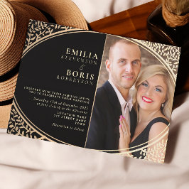 Vintage Elegant Black Guld Bröllop Inbjudningar