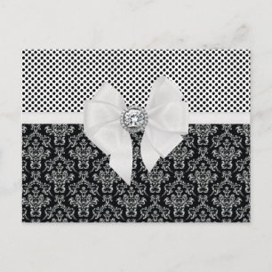 Vintage Elegant Black & White Damask Polka dots Vykort