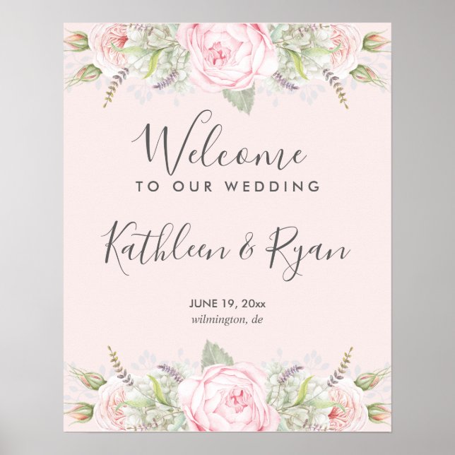 Vintage Elegant Blommig Rosa Grå Färg Papper Poster (Framsidan)