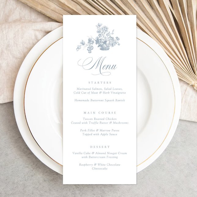 Vintage Elegant Blommigt Bouquet i Basket Bröllop Meny (Skapare uppladdad)