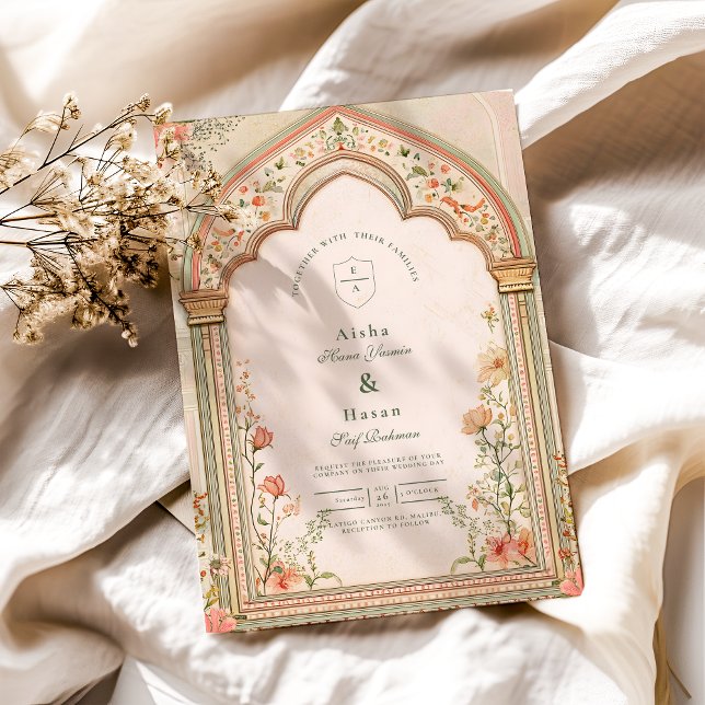 Vintage Elegant Blommigt Islamic Bröllop Inbjudningar (Skapare uppladdad)