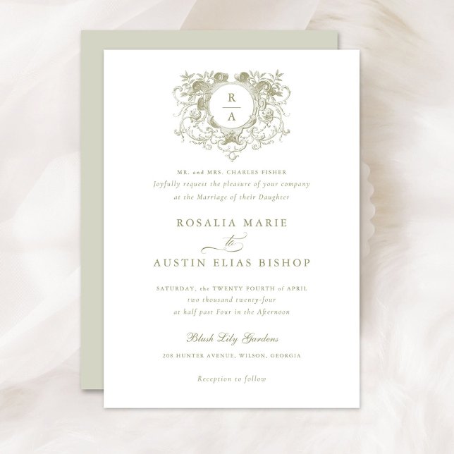 Vintage Elegant Blommigt Löv Vapensköld Monogram B Inbjudningar (Skapare uppladdad)