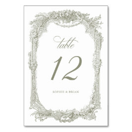 Vintage Elegant Blommigt Ram Ornament Sage Bröllop Bordsnummer