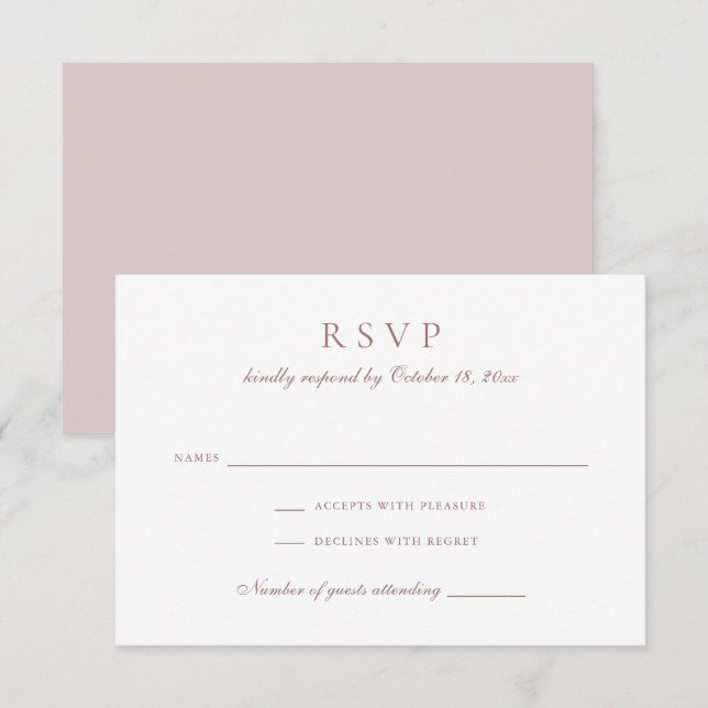 Vintage Elegant Blommigt Script Mauve Bröllop OSA Inbjudningar (Fram/baksida)