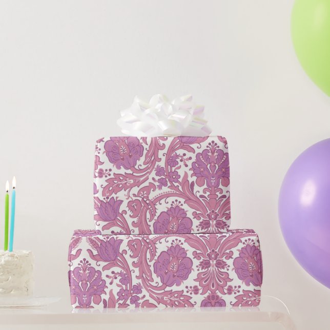 Vintage Elegant Blommönster Lila Rosa Flowers Presentpapper (Festgåvor)