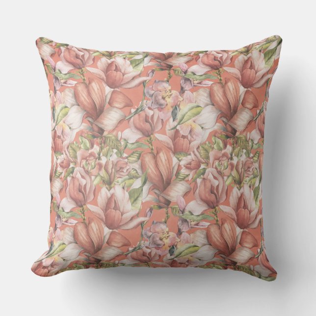 Vintage Elegant Blommönster Terracotta Kudde (Framsida)