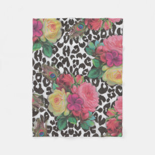 vintage elegant blommor cheetah peacock blommigt fleecefilt