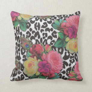 vintage elegant blommor cheetah peacock blommigt kudde