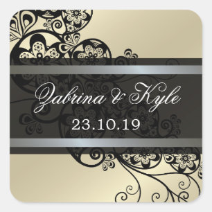 Vintage Elegant Boho Blommigt Paisley Wedding Favo Fyrkantigt Klistermärke