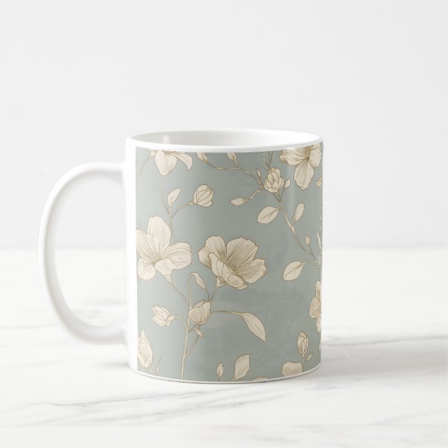Vintage Elegant Botanical Line Art  Kaffemugg (Vänster)