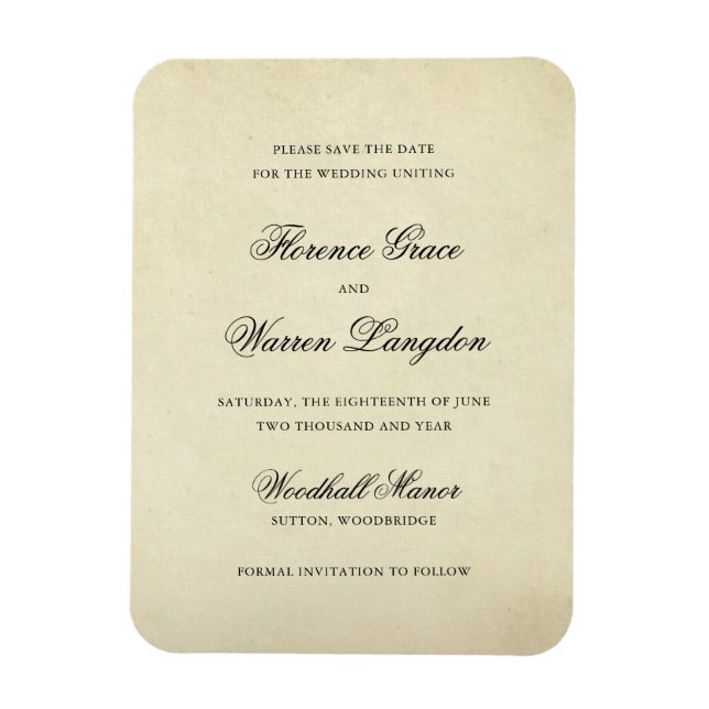 Vintage Elegant Bröllop Spara Datum Magnet (Vertikal)