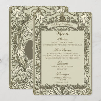 Vintage Elegant Brunt Guld Blommig Bröllopsmeny Meny