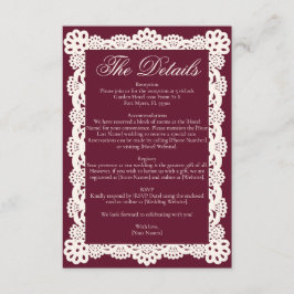 Vintage Elegant Burgundy Ivory Cream Lace Wedding Tilläggskort