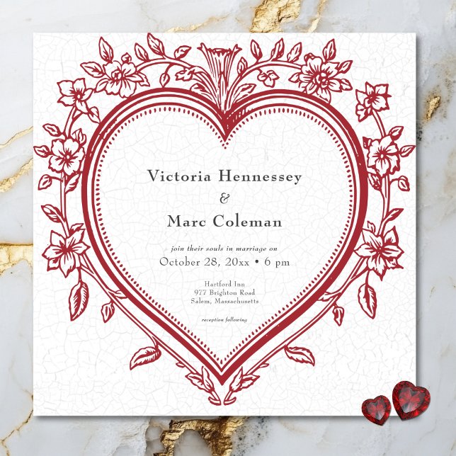 Vintage Elegant Chinoiserie Blommigt Heart Bröllop Inbjudningar (Vintage Elegant Chinoiserie Floral Heart Wedding Invitation)
