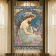 Vintage Elegant Dam Art nouveau Blue Ephemera