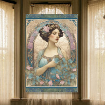 Vintage Elegant Dam Art nouveau Teal Ephemera