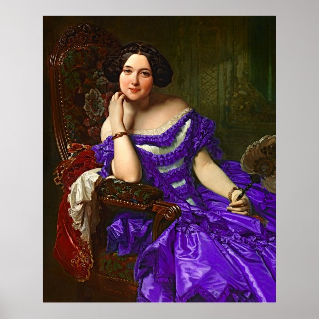 Vintage Elegant Dam i blå violett klänning Poster (Framsidan)