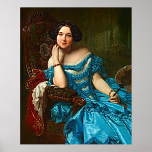 Vintage Elegant Dam i blått Grönt Poster