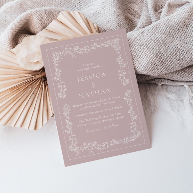 Vintage Elegant Dusty Rosa & White Blommigt Bröllo Inbjudningar (Skapare uppladdad)