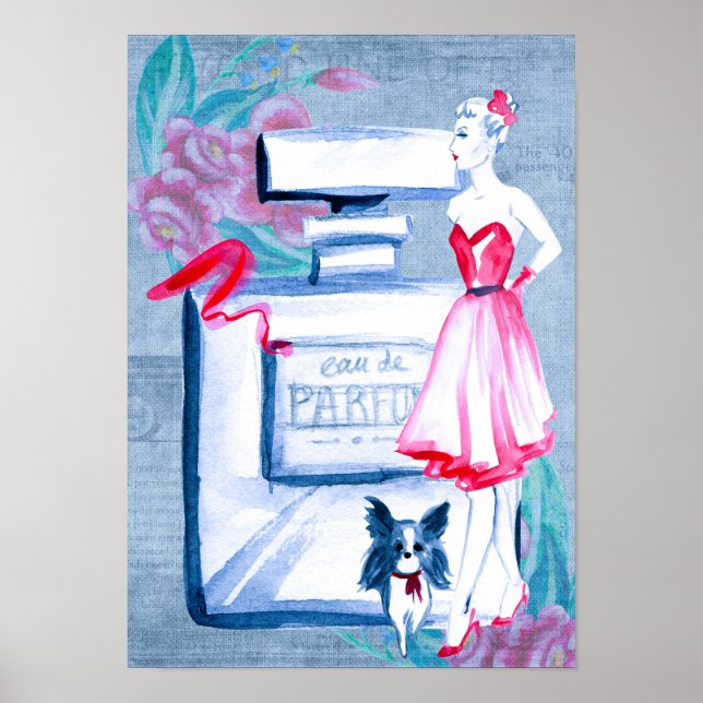 Vintage Elegant Eau De Parfum Dam Boudoir Poster (Framsidan)