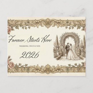 Vintage Elegant Floral Wedding Invitation Postcard Vykort
