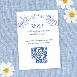 Vintage-Elegant för blå Blommigt QR-kod Bröllop sv OSA Kort