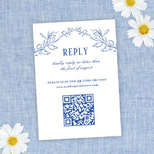 Vintage-Elegant för blå Blommigt QR-kod Bröllop sv OSA Kort
