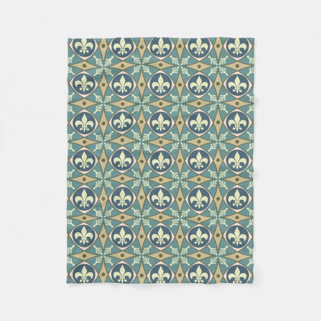 Vintage Elegant Fransk Fleur de Lis Fleecefilt (Framsidan)