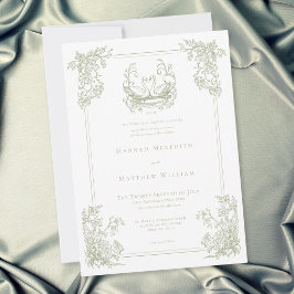 Vintage Elegant Grön Svan Crest Trädgård Bröllop Inbjudningar