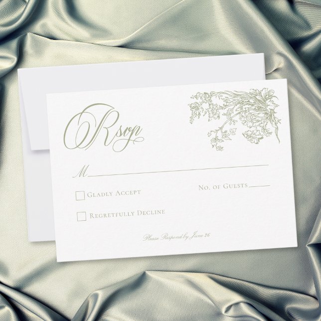Vintage Elegant Grön Trädgård Bröllop OSA Kort (Vintage Elegant Green Crest Garden Wedding RSVP Card)