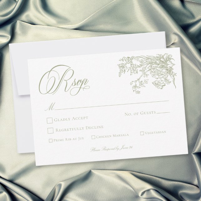 Vintage Elegant Grön Trädgård Bröllop OSA Kort (Vintage Elegant Green Crest Garden Wedding RSVP Card)