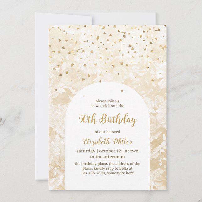 Vintage Elegant Guld Glitter 50:e födelsedag Inbjudningar (Framsida)