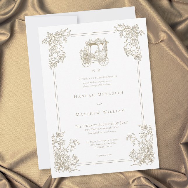 Vintage Elegant Guld Kärran Trädgård Bröllop Inbjudningar (Vintage Elegant Gold Carriage Garden Wedding Invitation)