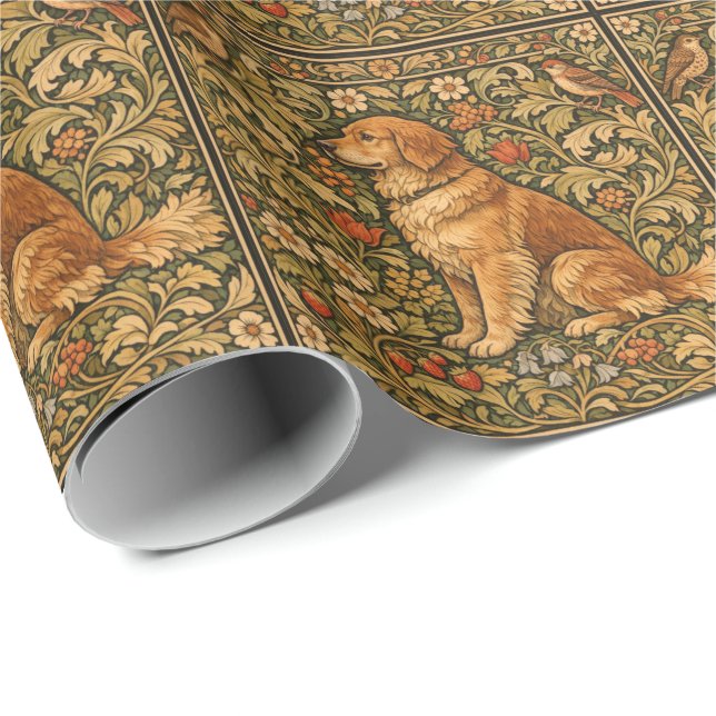 Vintage elegant guld retriever boho-målning presentpapper (Rullad Hörn)