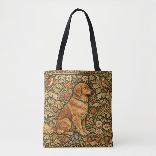 Vintage elegant guld retriever boho-målning tygkasse (Framsida)