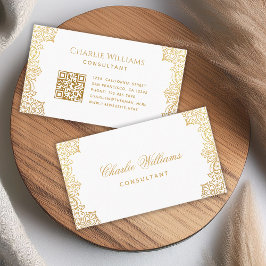 Vintage Elegant Guld Vit QR-kod Antik Stilsnitttyp Visitkort