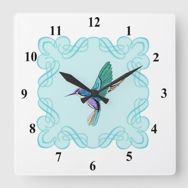 Vintage Elegant Hummingbird Fyrkantig Klocka (Framsida)