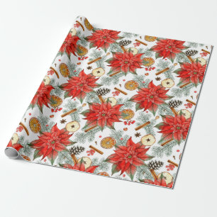 Vintage Elegant Jul Vattenfärg Poinsettia Presentpapper