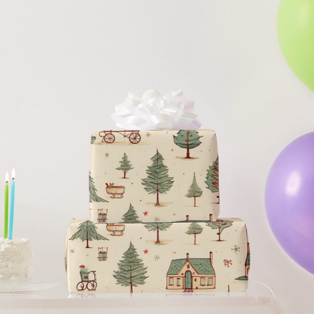 Vintage Elegant Juldagen Mönster Wrapping Papper Presentpapper (Festgåvor)