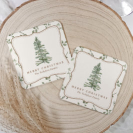 Vintage Elegant Julfest Pine Tree Underlägg Papper Kvadrat